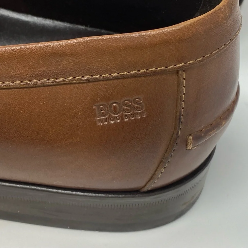 HUGO BOSS Penny Loafers Men's Brown Leather Dress Highline Slip On